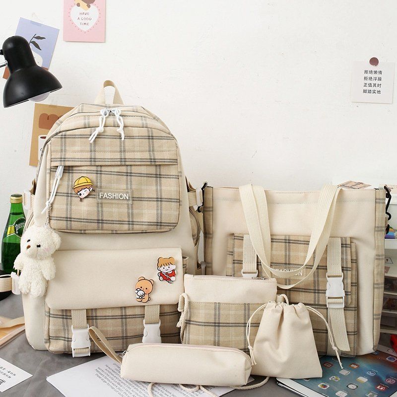 Backpack Cute Grid Elementary School Book