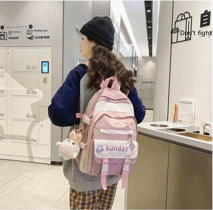 Women's Design Contrast Color Niche Backpack Girl Mori Japanese Style Male High School Student Simple College Students Bag