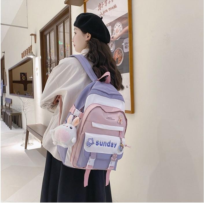 Women's Design Contrast Color Niche Backpack Girl Mori Japanese Style Male High School Student Simple College Students Bag