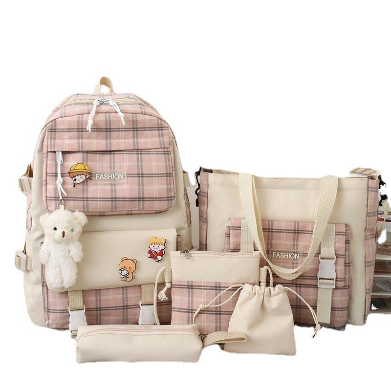 Backpack Cute Grid Elementary School Book
