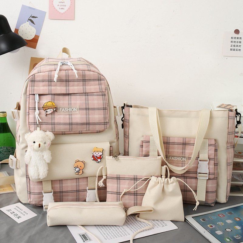Backpack Cute Grid Elementary School Book