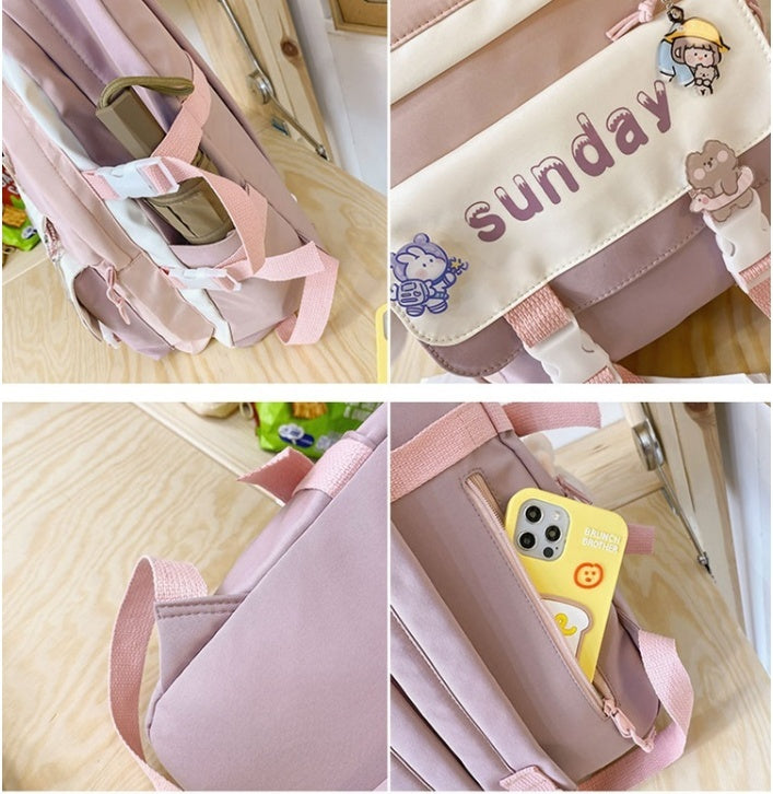 Women's Design Contrast Color Niche Backpack Girl Mori Japanese Style Male High School Student Simple College Students Bag