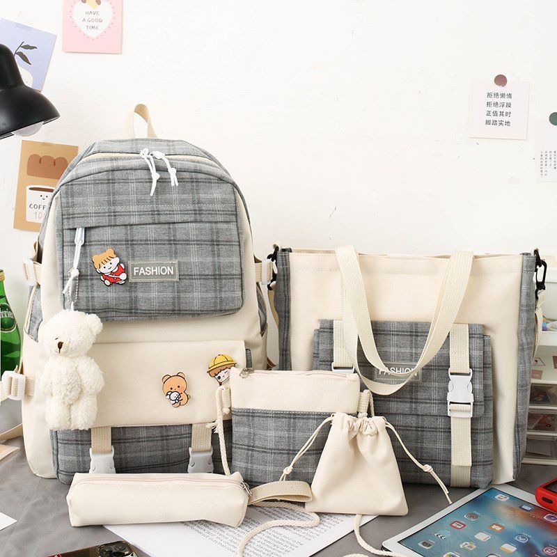 Backpack Cute Grid Elementary School Book