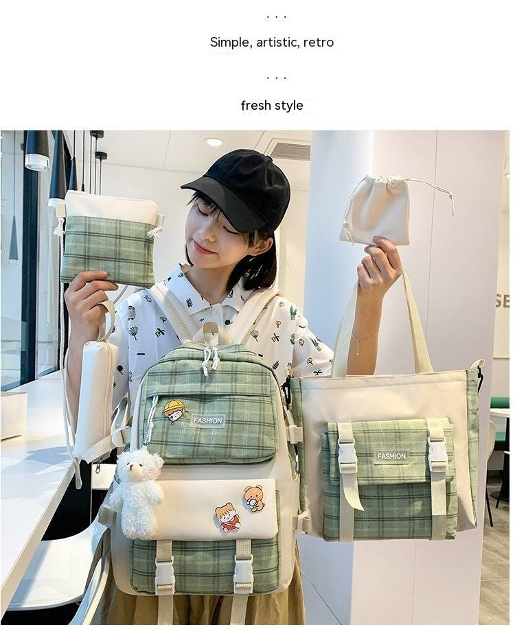 Backpack Cute Grid Elementary School Book
