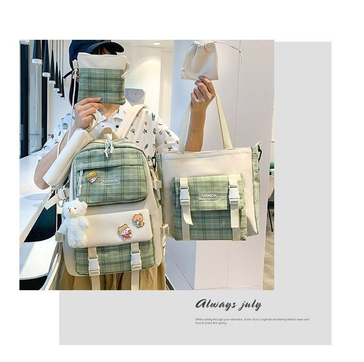 Backpack Cute Grid Elementary School Book