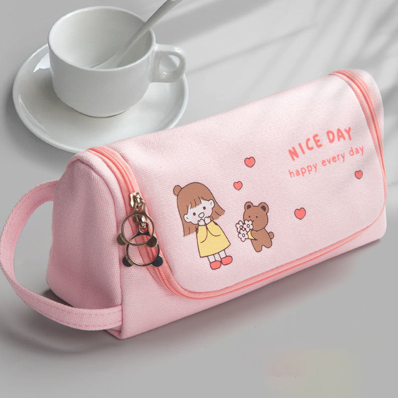 Student Pen Bag Large Capacity Lovely Canvas Pen Bag