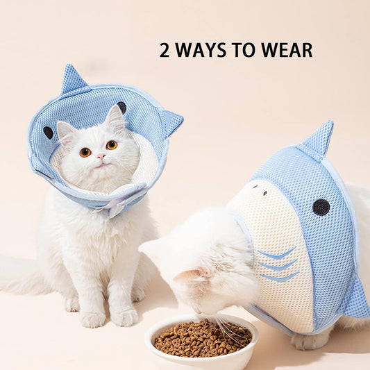 Cat Recovery Cone Neck Cute Shark Shaped Cat, Elizabeth Circle Soft And Breathable Elizabeth Abethan Puppy For Indoor Cats Comfortable Kitten Neck Protection E Neck For Grooming Anti-licking Post