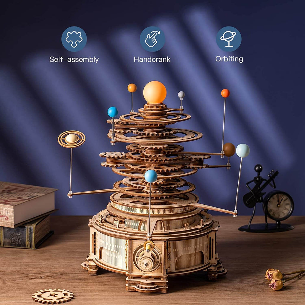 ROKR 3D wooden puzzle, Mechanical orrery model kit, 316PCS wooden puzzle, Rotatable mechanical puzzle, DIY wooden model kit, 3D assembly puzzle toy, Educational building kit, Wooden science model, Creative STEM toy, Mechanical wooden construction kit