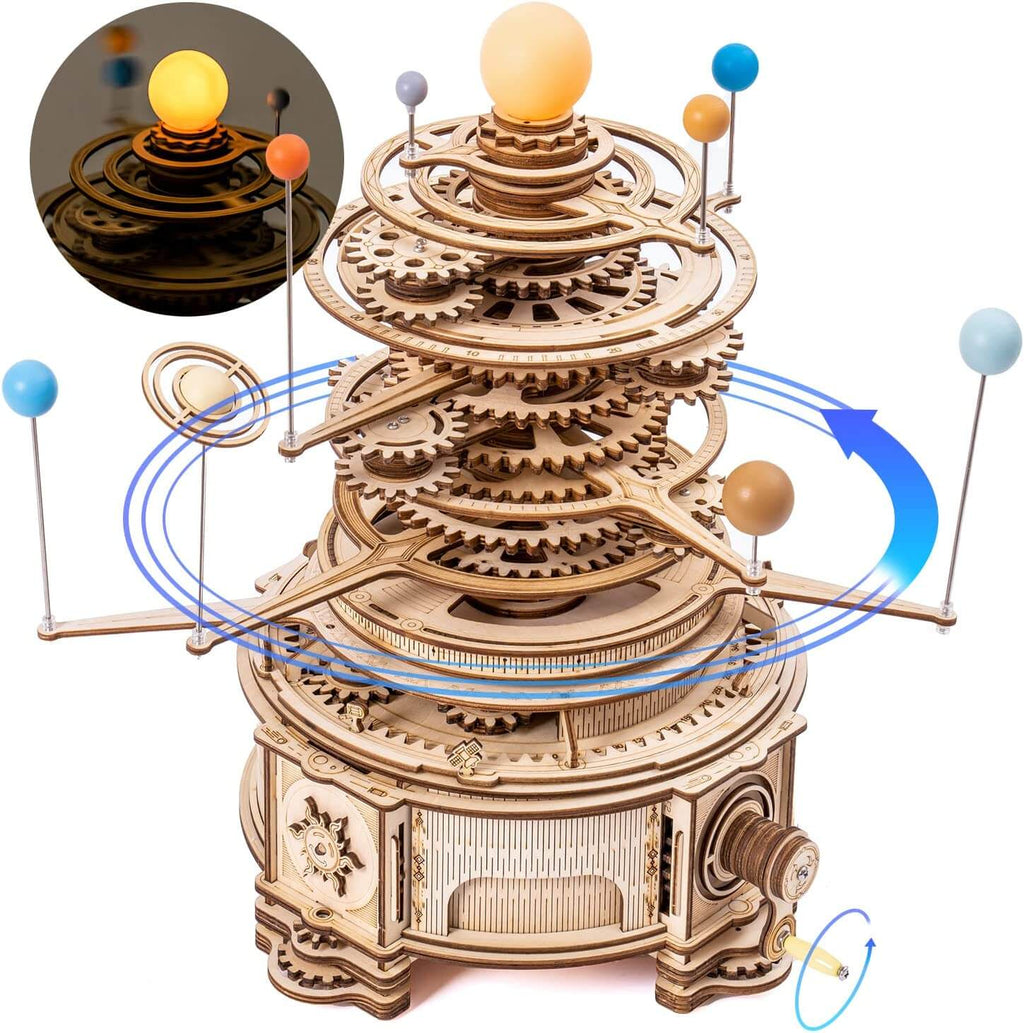 ROKR 3D wooden puzzle, Mechanical orrery model kit, 316PCS wooden puzzle, Rotatable mechanical puzzle, DIY wooden model kit, 3D assembly puzzle toy, Educational building kit, Wooden science model, Creative STEM toy, Mechanical wooden construction kit