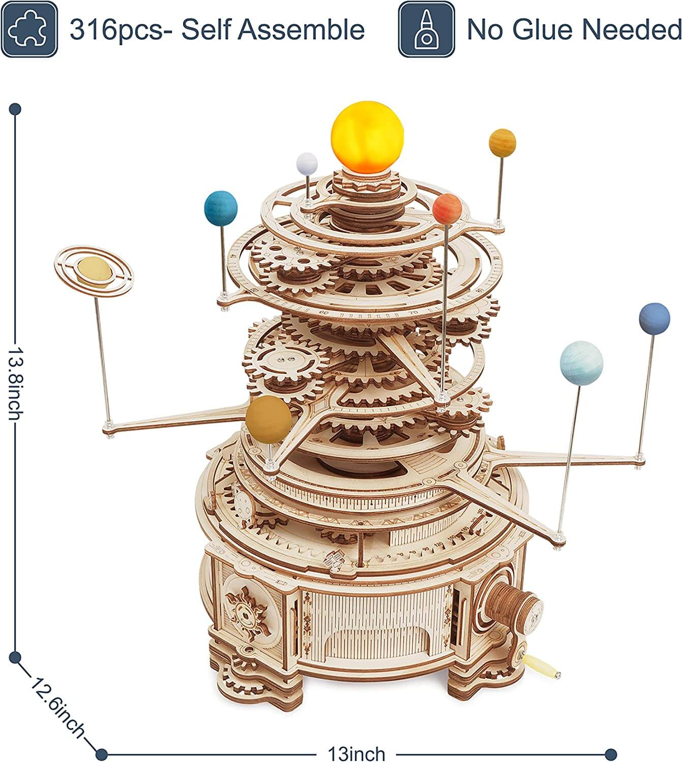 ROKR 3D wooden puzzle, Mechanical orrery model kit, 316PCS wooden puzzle, Rotatable mechanical puzzle, DIY wooden model kit, 3D assembly puzzle toy, Educational building kit, Wooden science model, Creative STEM toy, Mechanical wooden construction kit