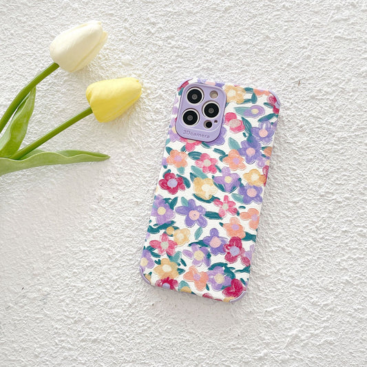 Style Literary Ins Style Purple Floral Phone Case Soft Shell