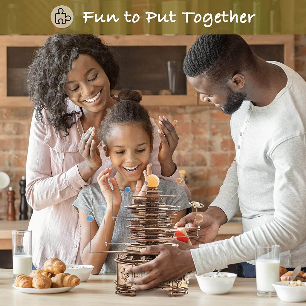 ROKR 3D wooden puzzle, Mechanical orrery model kit, 316PCS wooden puzzle, Rotatable mechanical puzzle, DIY wooden model kit, 3D assembly puzzle toy, Educational building kit, Wooden science model, Creative STEM toy, Mechanical wooden construction kit