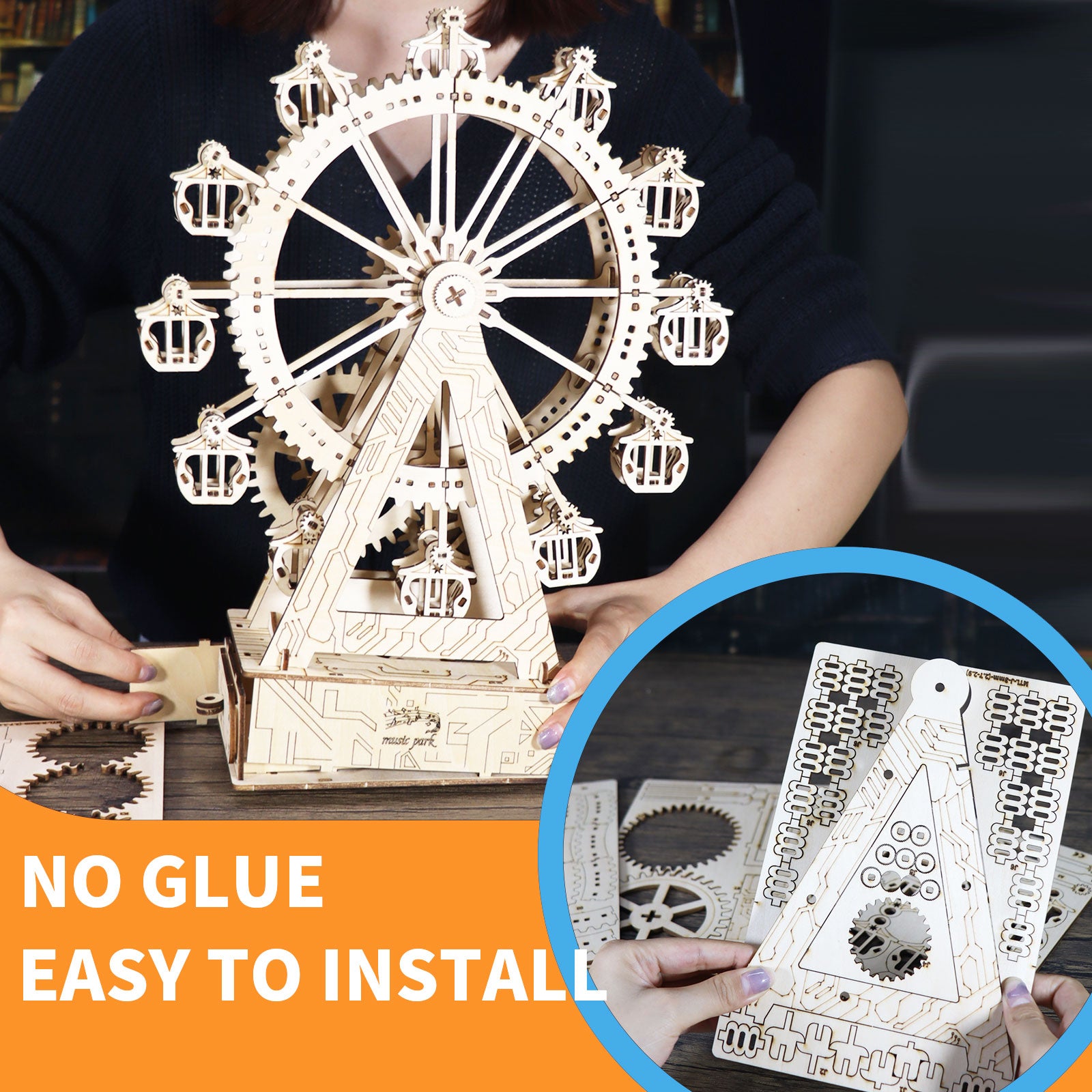 3D Wooden Puzzle Gear Ferris Wheel Music Box You Are My Sunshine Handmade Assembly Model Kit Holidays Brthdays Christmas Gifts
