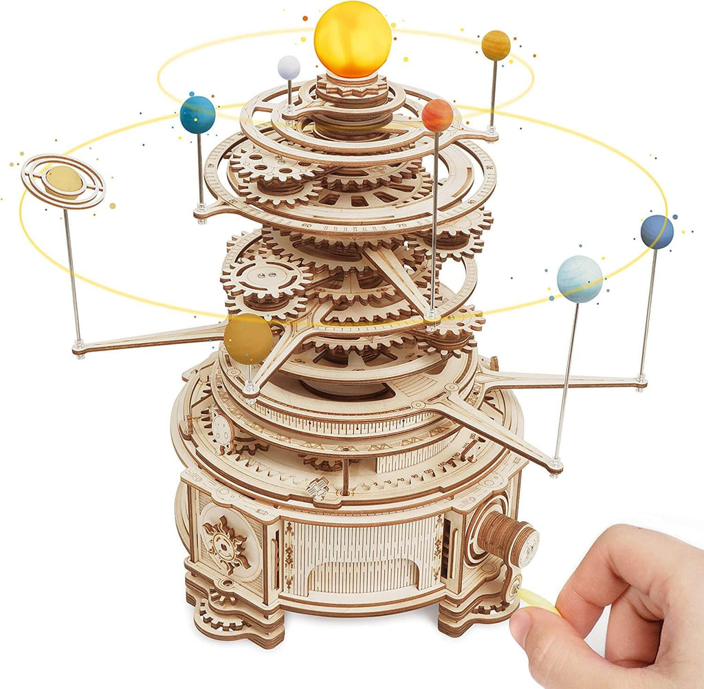 ROKR 3D wooden puzzle, Mechanical orrery model kit, 316PCS wooden puzzle, Rotatable mechanical puzzle, DIY wooden model kit, 3D assembly puzzle toy, Educational building kit, Wooden science model, Creative STEM toy, Mechanical wooden construction kit