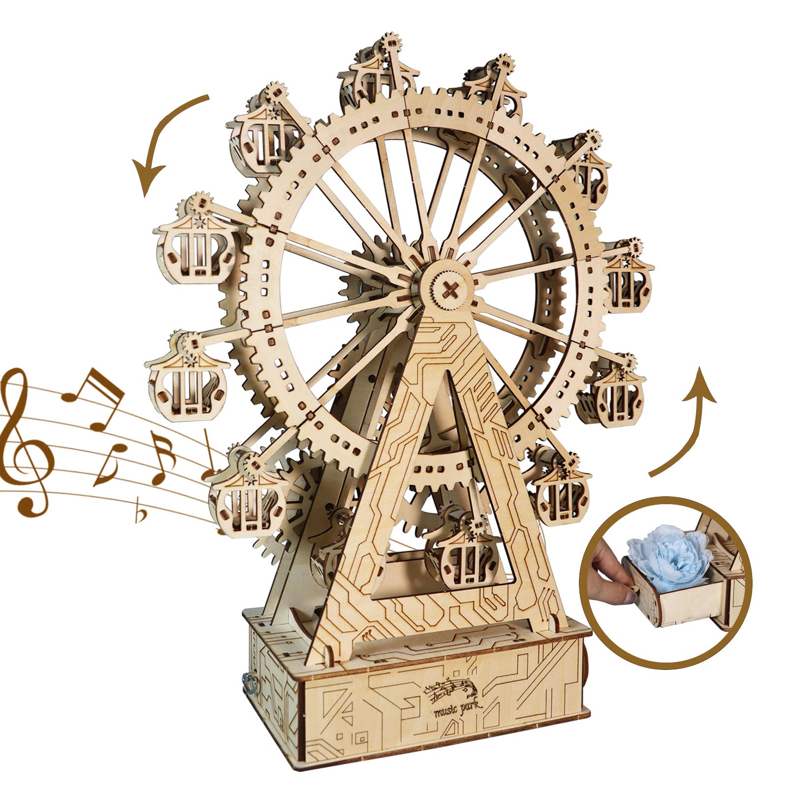3D Wooden Puzzle Gear Ferris Wheel Music Box You Are My Sunshine Handmade Assembly Model Kit Holidays Brthdays Christmas Gifts