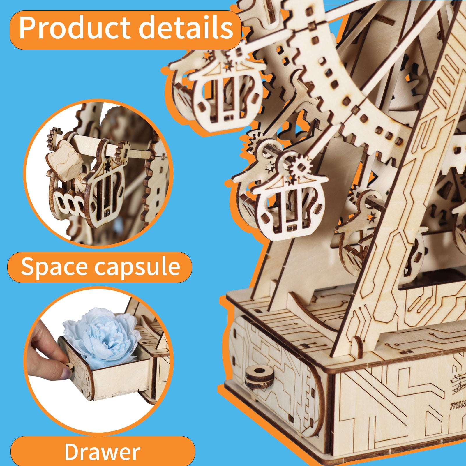3D Wooden Puzzle Gear Ferris Wheel Music Box You Are My Sunshine Handmade Assembly Model Kit Holidays Brthdays Christmas Gifts