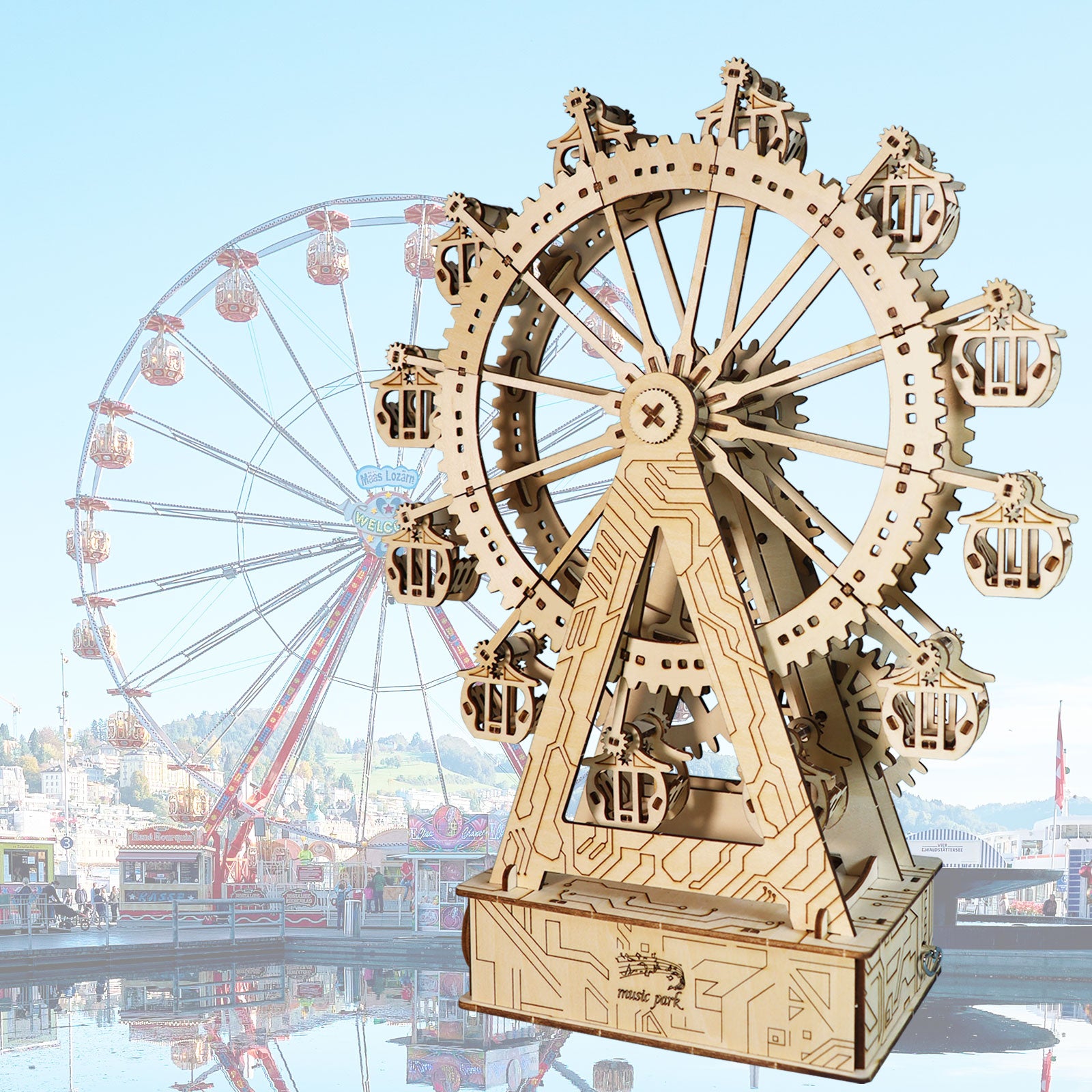 3D Wooden Puzzle Gear Ferris Wheel Music Box You Are My Sunshine Handmade Assembly Model Kit Holidays Brthdays Christmas Gifts