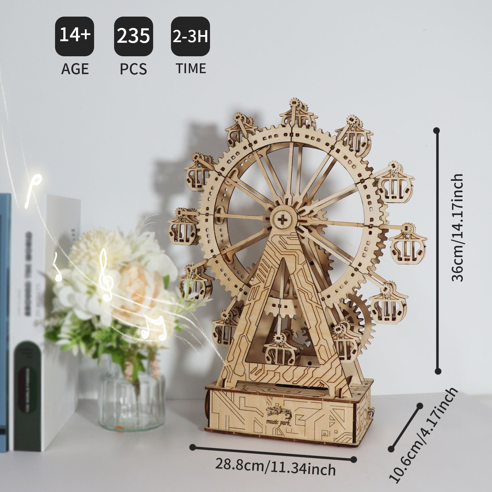 3D Wooden Puzzle Gear Ferris Wheel Music Box You Are My Sunshine Handmade Assembly Model Kit Holidays Brthdays Christmas Gifts